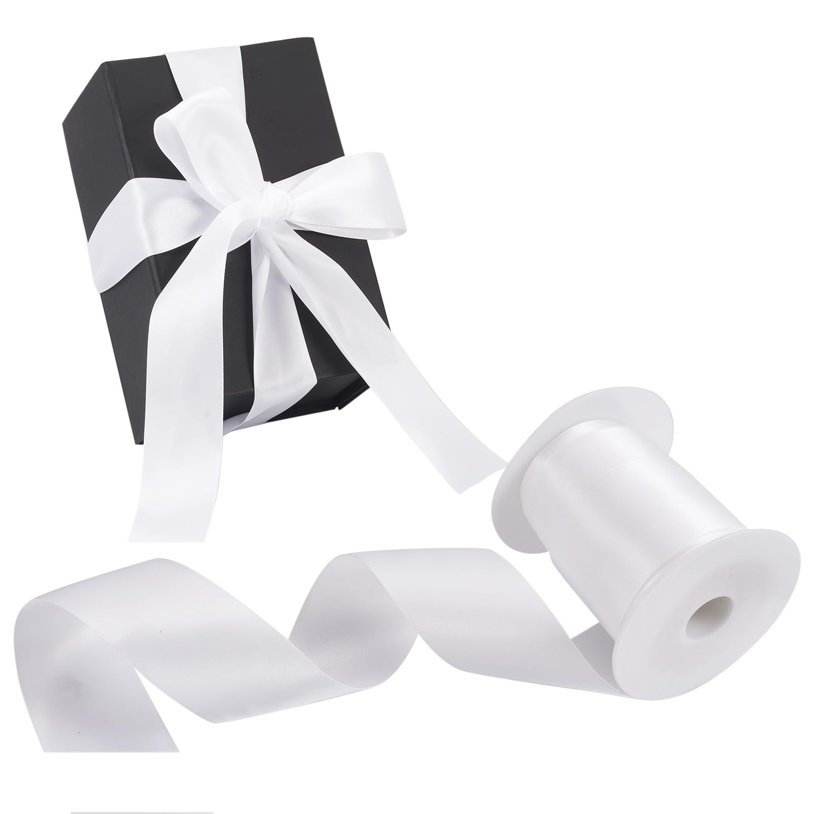 Crafans 10 Yards White Double Side Satin Ribbons Solid Colour Satin Ribbons Polyester Satin Ribbons 38mm Wide Fabric Ribbon for Gift Wrapping Sewing Project Wedding Decor