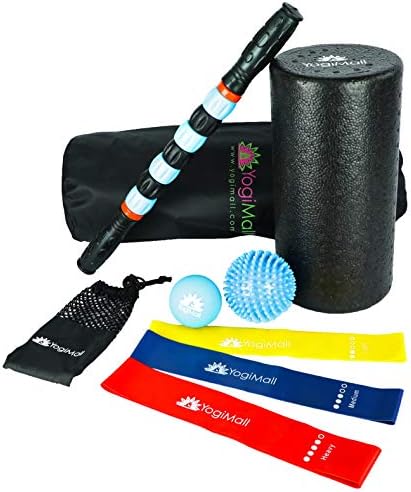 YogiMall All-in-One Massage & Fitness 9 Piece Mobility Kit – Foam Rollers, Massage Stick, Lacrosse, Spiky Ball, 3 Resistance Loop Bands & Bag OR 4-in-1 Foam Roller Set for Total Body Massage
