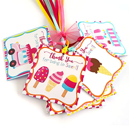 Ice Cream Thank You Favor Tags - Girl Kids Children Birthday Baby Shower Party Gift Tags - Set of 12