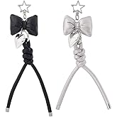 CALFOVERA 2 Colors PU Leather Bow Keychain Bowknot Key Chain Keyring Purse Charm Key Ring with Braided Strap Heart Pendant for Ladies Handbags Backpacks Car Key Decorative Fashion Bag Accessory Gift