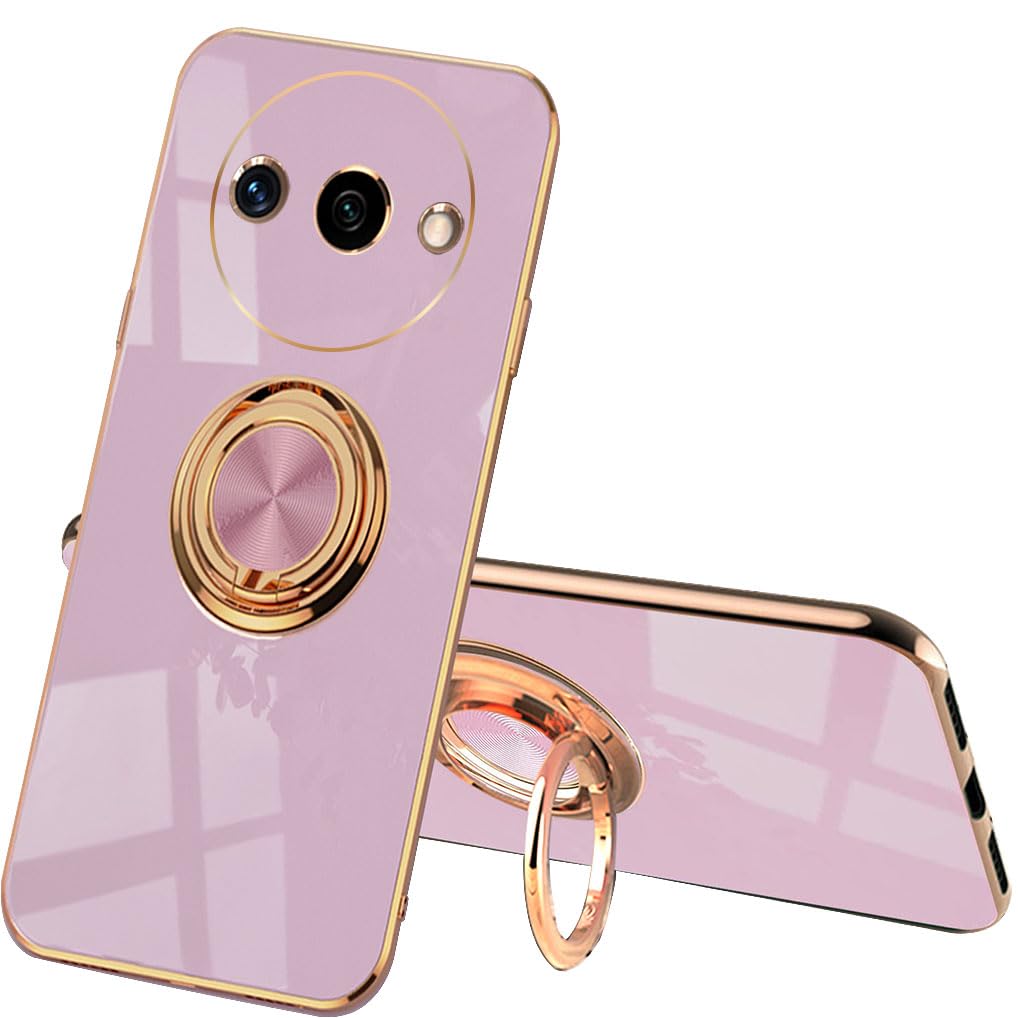 SEAHAI Case for Xiaomi Redmi A3, Ultra Thin TPU Bumper Shockproof Soft Cover Electroplating Phnom Penh Design Silicone Skin Slim Case with 360 Degree Ring Kickstand, Purple