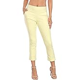 HDE Pull On Capri Pants for Women with Pockets Elastic Waist Cropped Work Pants