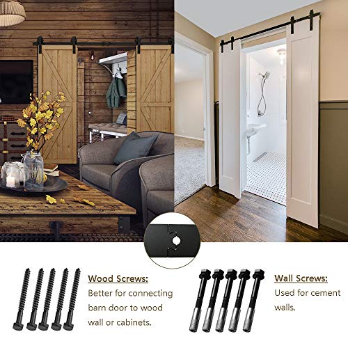 Homlux 8ft Heavy Duty Sturdy Sliding Barn Door Hardware Kit Double Door - Smoothly and Quietly - Simple and Easy to Install - Fit 1 3/8-1 3/4\