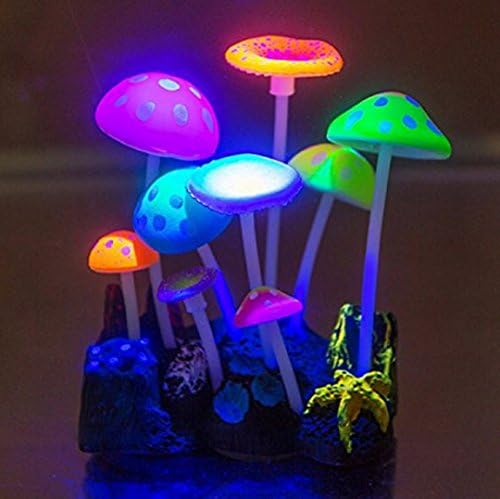 Wendingstan Aquarium Decorations,Glowing Effect Artificial Mushroom for Fish Tank Decoration Plastic Aquarium Ornament