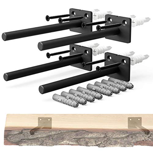 Solid Steel Floating Shelf Bracket - 6" Rustproof Blind Shelf Supports with ½" Diameter - 4X Brackets, Including 8X Screws, 16x Anchors - Easy Drywall & Brickwall Mounting, Ideal for Raw Wood Shelves