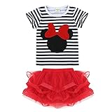YiZYiF Baby Girl Minnie Mouse Bow T-Shirt Top Skirt/Pants Dress 2 Pieces Outfits Set (12-18 Months, Striped Red)