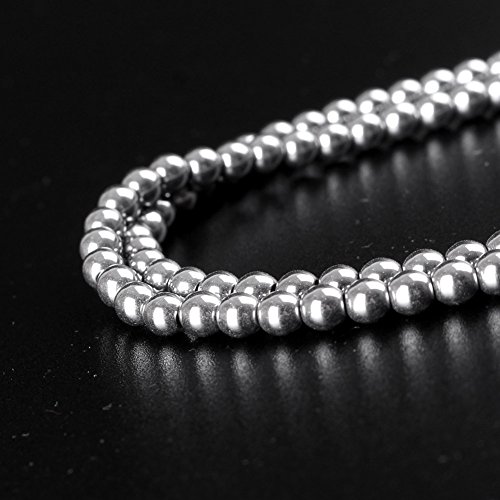 Mallofusa Hematite Silver Plated Gemstone, 8mm Round Natural Loose Beads for Jewelry Making