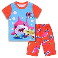 Crazy Gotend Toddler Girls Baby Shark Short Sleeve Pajamas Set(Orange,4-5 Years)