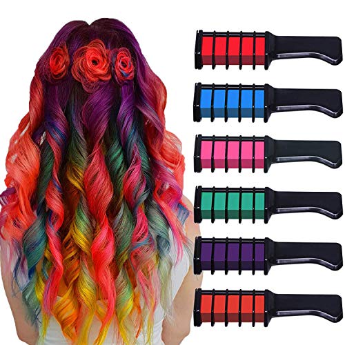 Chnaivy Hair Chalk, Temporary Bright Hair Chalk Comb Washable Hair Dye Perfect Gifts for Girls Kids Party, Cosplay, Christmas and Halloween DIY, 6 Colors