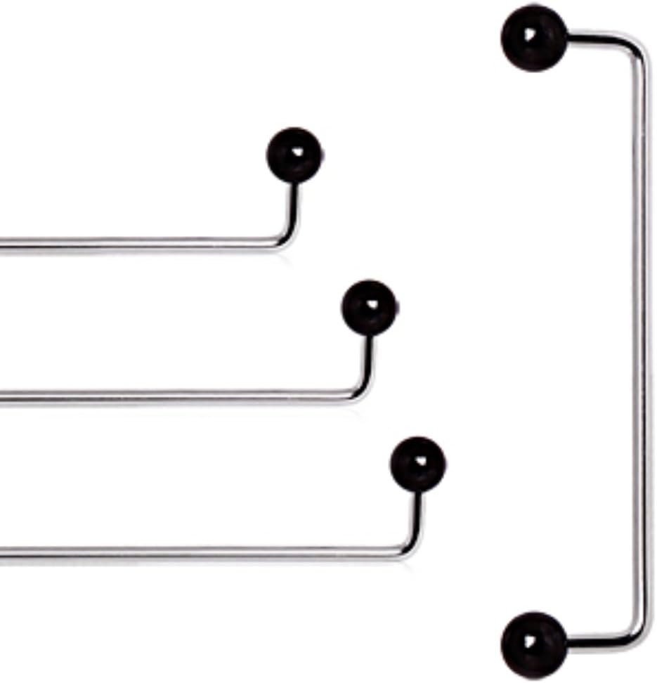 WildKlass Jewelry 316L Surgical Steel 90 Degree Surface Barbell with Black PVD Plated Balls