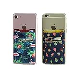 [2PACK]Cell Phone Card Wallet - Double Secure Stretchy Cell Phone Stick On Pocket Card Holder Sleeves For All Smartphones by WuoJi (Ice Cream & Flamingo)