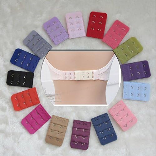 Pack of 10pcs Assorted Colors Women 2-Hook 3 Rows/3-Hook 3 Rows Spacing Bra Extender Strap (2 Hook 3 Rows)