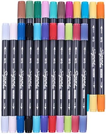 Corla Art Dual Tip Brush Pens with Free Mesh Carrying Case, Non-Toxic Water Based Fine &amp; Brush Tips Art Marker Pens for Adult Coloring Books, Sketch Painting, Calligraphy and Kids Drawing (24 Colors)