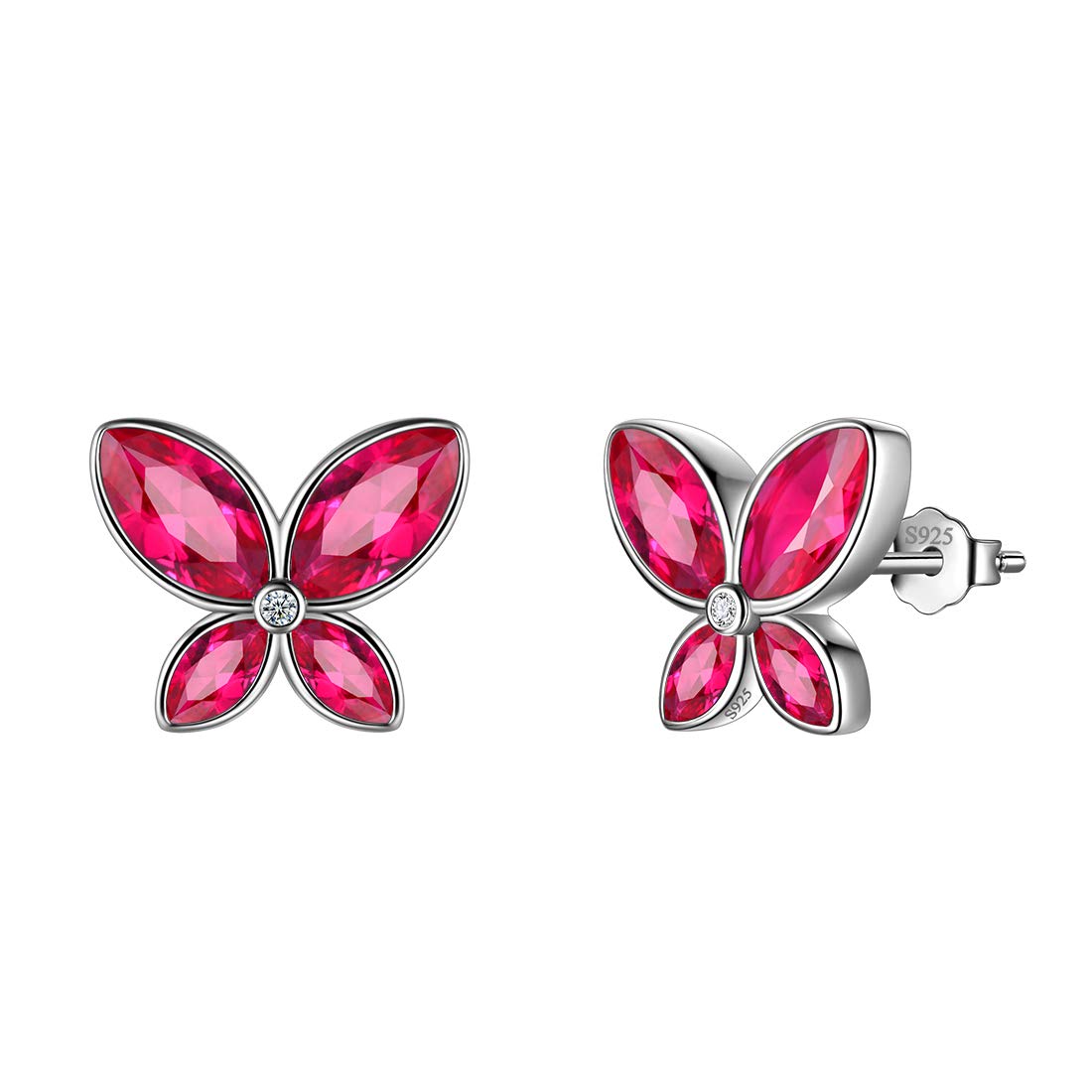 Aurora Tears Red Butterfly Studs Earrings Women 925 Sterling Silver Animal Butterflies Ruby Birthstone July Earring Stud Crystal Wedding Birthday Jewelry DE0229R