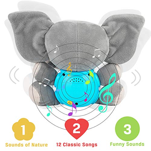 Aitbay Plush Elephant Music Baby Toys 0 3 6 9 12 Months, Cute Stuffed Aminal Light Up Baby Toys Newborn Baby Musical Toys for Infant Babies Boys & Girls Toddlers 0 to 36 Months (Gray)