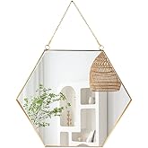 LONGWIN Hanging Wall Hexagon Mirror Decor Gold Geometric Mirror with Chain for Bathroom Bedroom Living Room 9.4"x 8.2"