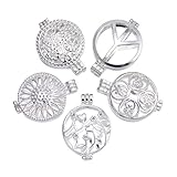 ZX Jewelry 5pcs Silver-tone Filigree Living Memory Floating Lockets Diffuser Pendants Necklaces