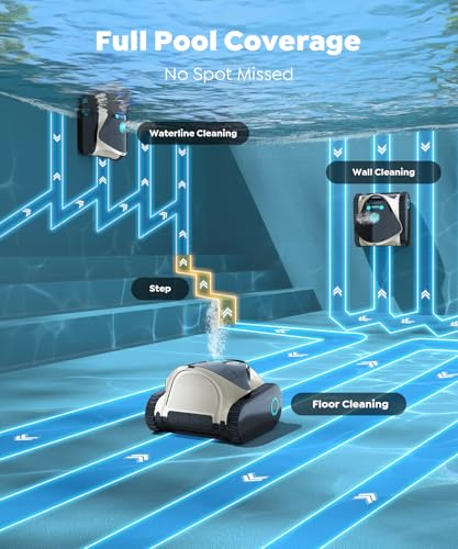 Cordless Pool Cleaner Robot with Wall Climbing, 2.5H Fast Charging, Tripe-Motor Strong Suction, C1 Pool Vacuum for Inground Pools up to 150㎡, Multi Cleaning Modes(Obsidian & Ivory)