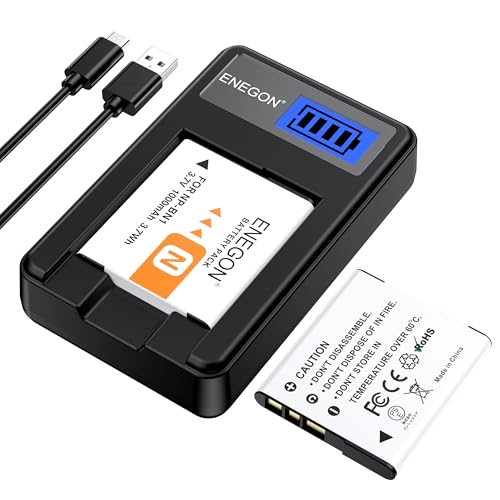 ENEGON NP-BN1 Batteries 2 Pack (1000mAh) and Charger for Sony Cyber-Shot DSC-W800 DSC-W530 DSC-W570 DSC-W650 DSC-W830 DSC-W310 DSC-W330 DSC-TX10 TX20 TX30 DSC-WX100 DSC-W800 DSC-QX10 DSC-QX30