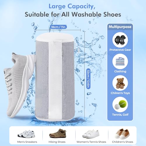 Teletrogy Shoe Washing Machine Bag 2Pcs, Fluffy Fibers Keep 360° Wrap-around Cleaning, Trainer Washing Machine Bag Durable Hidden Zipper Reusable for Shoes and Clothing, for Sneakers, Dolls (Grey)
