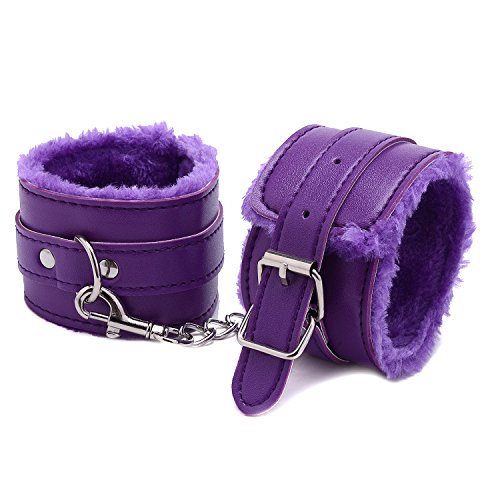 Catata 1 Pair Adjustable PU Fur Handcuffs Bracelets BDSM Party Supplies Love Restraint Costume Purple - Image 4