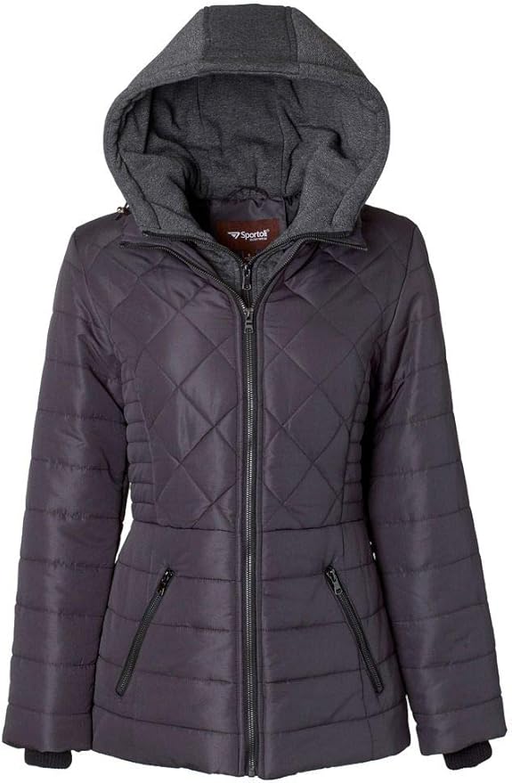 Sportoli Women's Down Alternative Quilted Midlength Vestee Puffer Jacket with Fleece