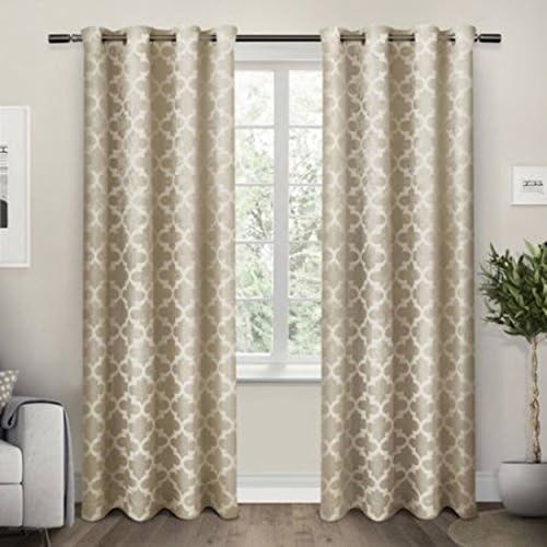 Taupe Geometric Design Polyester Window Curtain Panel Set, 96" L x 54" W