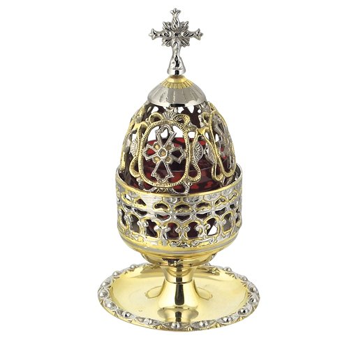 Two Colored Brass Greek Christian Orthodox Vigil Lamp (83 GN)