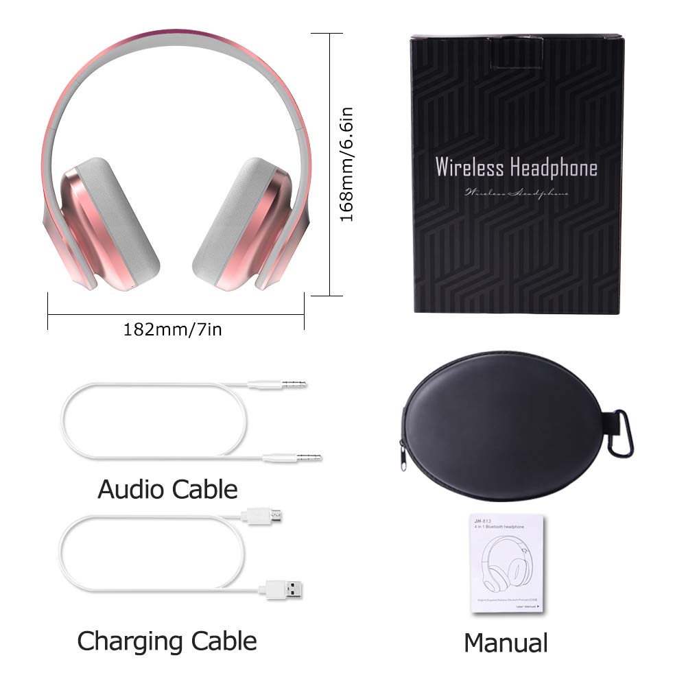 Cuffie Bluetooth 5.0 Senza Fili, Sunvito Pieghevole Auricolari con Mic, Lettore MP3, Radio FM, Wireless e Cuffie Cablate, Christmas Regalo Cuffie Over Ear (Oro Rosa)