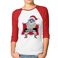 Merry Christmas Ugly Christmas Women 3/4 Sleeve Baseball Crazy Tees