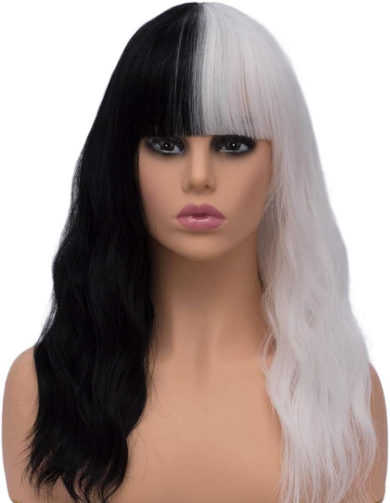 Atayou Fashionable Middle Length Half Black And Half White