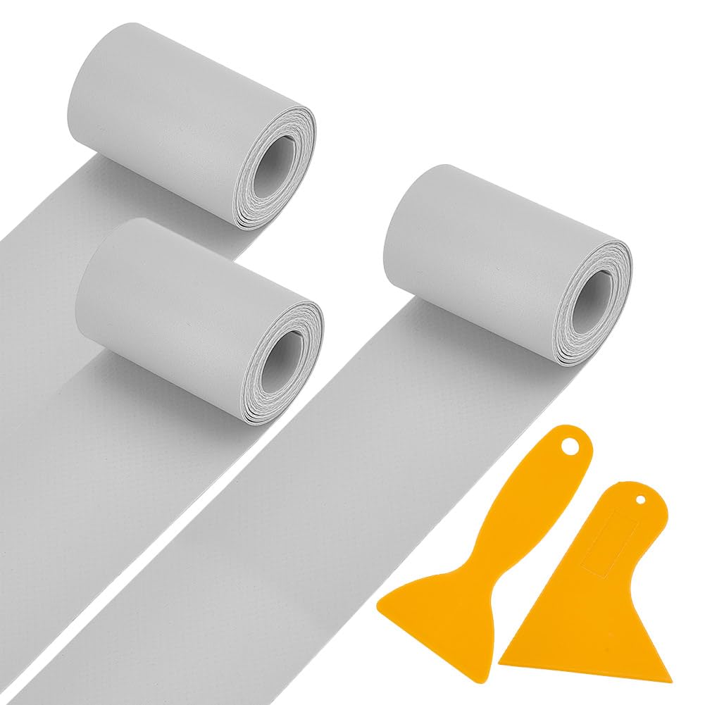 GOMAKERER 3 Rolls Kayak Patches with 2 Pcs Ship Repairing Scrapers, Gainsboro PVC Raft Patches Waterproof Boat Repair Patches Boat Repair Kit for Inflatable Raft Boat Canoe Kayak