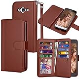 Galaxy J3 / J3 V Case, Galaxy Sky / Galaxy Sol Wallet Case, Samsung Amp Prime / Express Prime PU Leather Case, Tekcoo Cash Credit Card Slots Holder Flip Cover [Detachable Magnetic Hard Case] -Brown