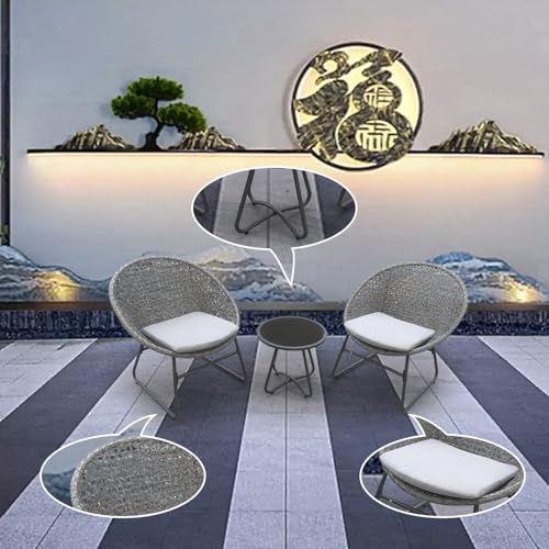 YIYAN 3 Pieces Outdoor Wicker Patio Conversation Bistro Set, All-Weather Rattan Patio Furniture Set with Table & Cushions, Outdoor Sectional Sofa for Patio, Balcony, Backyard, Deck(Light Grey)