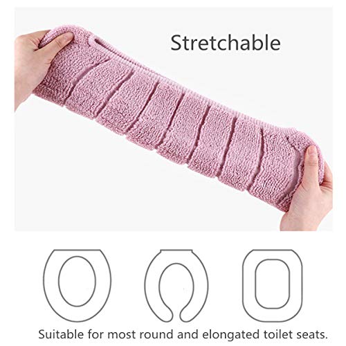 Cushioned Toilet Seat Cover Pads Bathroom Soft Fibers Thicker Warmer Stretchable Washable Lid Covers 2Pcs (Blue) - Thumbnail 3