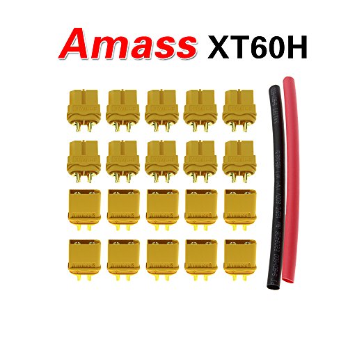 Amass 10 Pair XT60H Bullet Connector Plug Upgrated of XT60 Sheath Female & Male Gold Plated for RC Parts