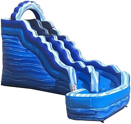 17-Foot Blue Marble Inflatable Curve Water Slide, Wet or Dry, Commercial Grade, 1.5 HP Blower and Stakes Included