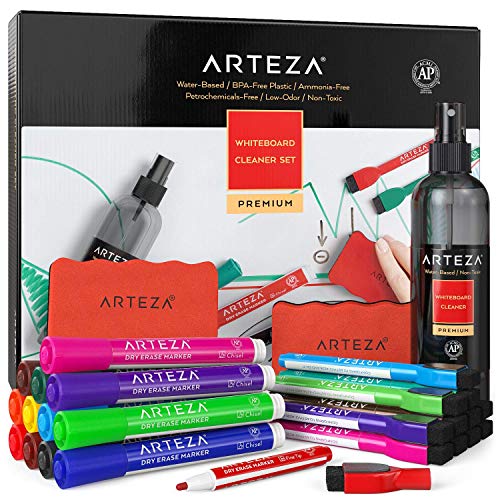 Arteza Whiteboard Cleaner Set with 24 DryErase Markers (12
