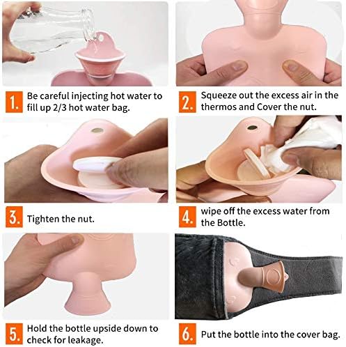 Hot Water Bottle Rubber Warm Hot Water Bag Rubber Hot Water Pouch with Soft Plush Hand Waist Warmer Cover,Hot Water Bag for Neck and Shoulder, Back, Legs,Waist Warm - Image 5