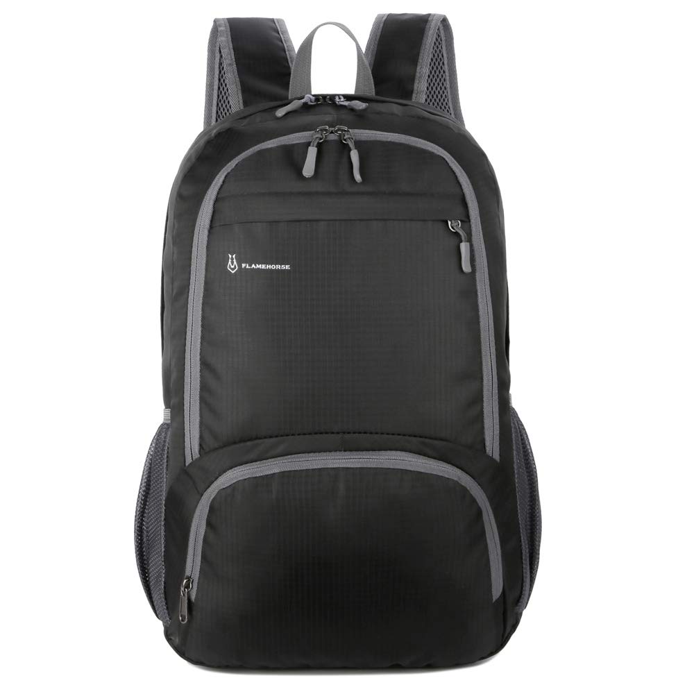 FLAMEHORSE 30L Backpack Foldable Waterproof Backpack High Capacity Ultralight Rucksack Sturdy Durable Daypack for Hiking Daypack Packable Camping Travel Outdoor Sport Knapsack for Men Women (black)
