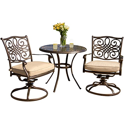Hanover TRADITIONS3PCSW Traditions 3-Piece Deep-Cushioned Outdoor Bistro Set, Includes 2 Deep Cu ...