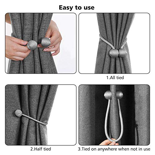 image for GINDOLY Magnetic Curtain Tiebacks, 4Pack Decorative Drape Holdbacks Dr