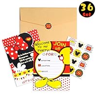 PANTIDE 36Pcs Mickey Minnie Mouse Party Invitation Cards for Kids Birthday with Envelopes and Mickey Mouse Stickers-5.90"x4.30" Double Sided Printed,Fill-in the Blank,Mickey Party Supplies Party Favor