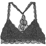 Racerback Lace Bralette Bustier Bra Crop Top Sheer UNPADDED MESH SEXY LINED BRA, Small, Black