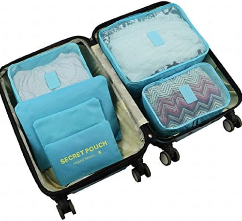 6 Set Travel Storage Bags Yeeth Durable Multi-functional Clothing Sorting Packages,Travel Packing Pouches,Luggage Organizer Pouch,High Capacity Luggage Clothes Tidy Organizer Pouch Suitcase Lake Blue