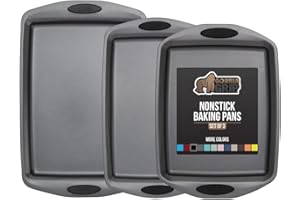Gorilla Grip Non Stick Jelly Roll Baking Pans, Thick Warp Proof, 3 Piece, Durable Silicone Handles, Kitchen Oven Pan Bakeware Set, Cooking, Roasting Sets, Easy Clean, Set of 3, Black