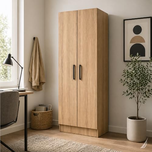 Nautica Clóset Vertical Home 2 Puertas 180 cm, Armario de Madera con Bisagras Metálicas de Apertura Suave, Organizador de Ropa Moderno para Recámara