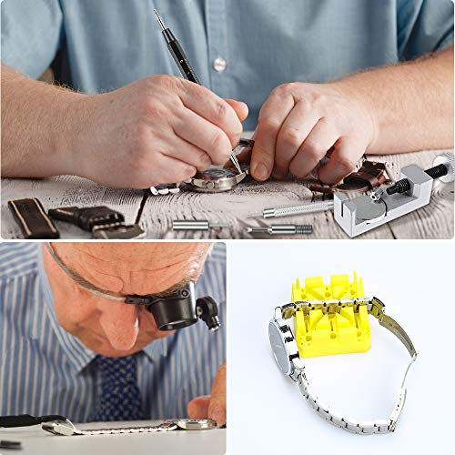 E·Durable Watchband Repair Tool Kit, 139Pcs Watch Band Link Remover Tool Kit with Extra 126PCS Pins, 3PCS Pin Punches,1PC Dual Head Hammer, 1PC Tweezers etc Watch Spring Bar Tool Set