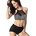 Womens Swimwear Retro Black Wave Point High Waisted Swimsuit Bathing Bikini Set
