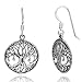 925 Sterling Silver Detailed Celtic Tree of Life Round Dangle Hook Earrings